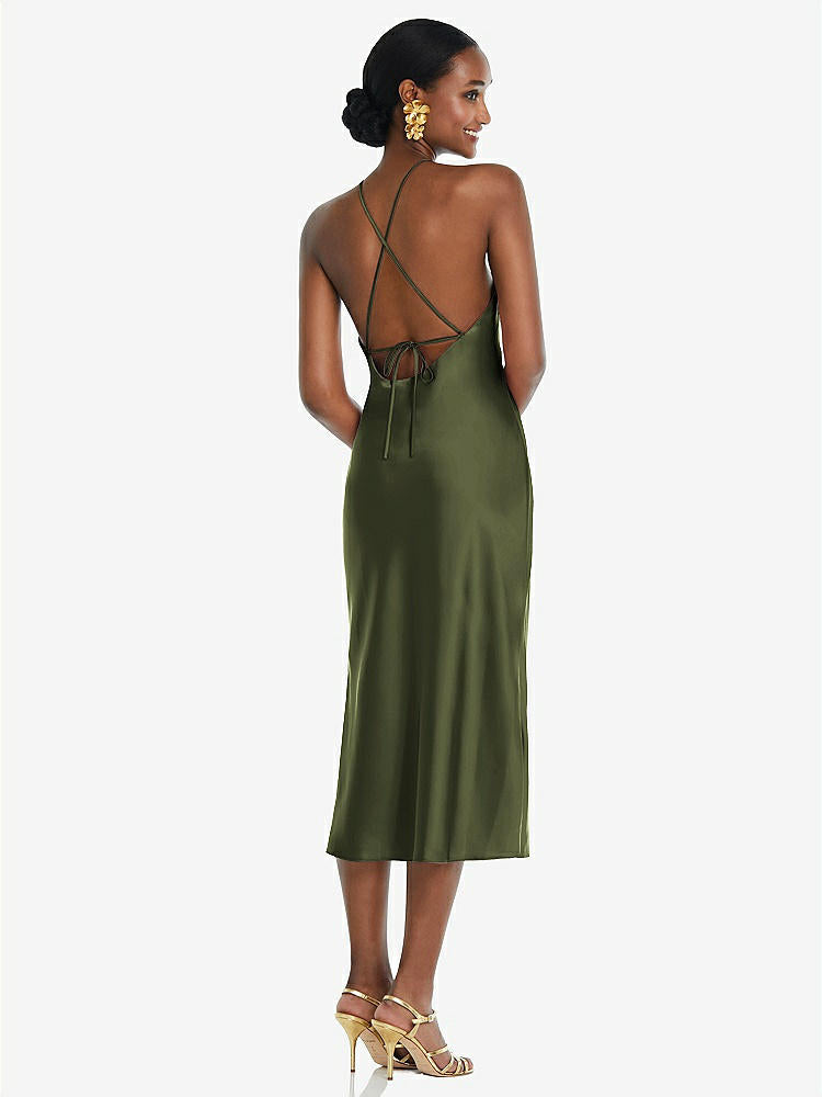 【STYLE: LB040】Diamond Halter Bias Midi Slip Dress with Convertible Straps【COLOR: Olive Green】