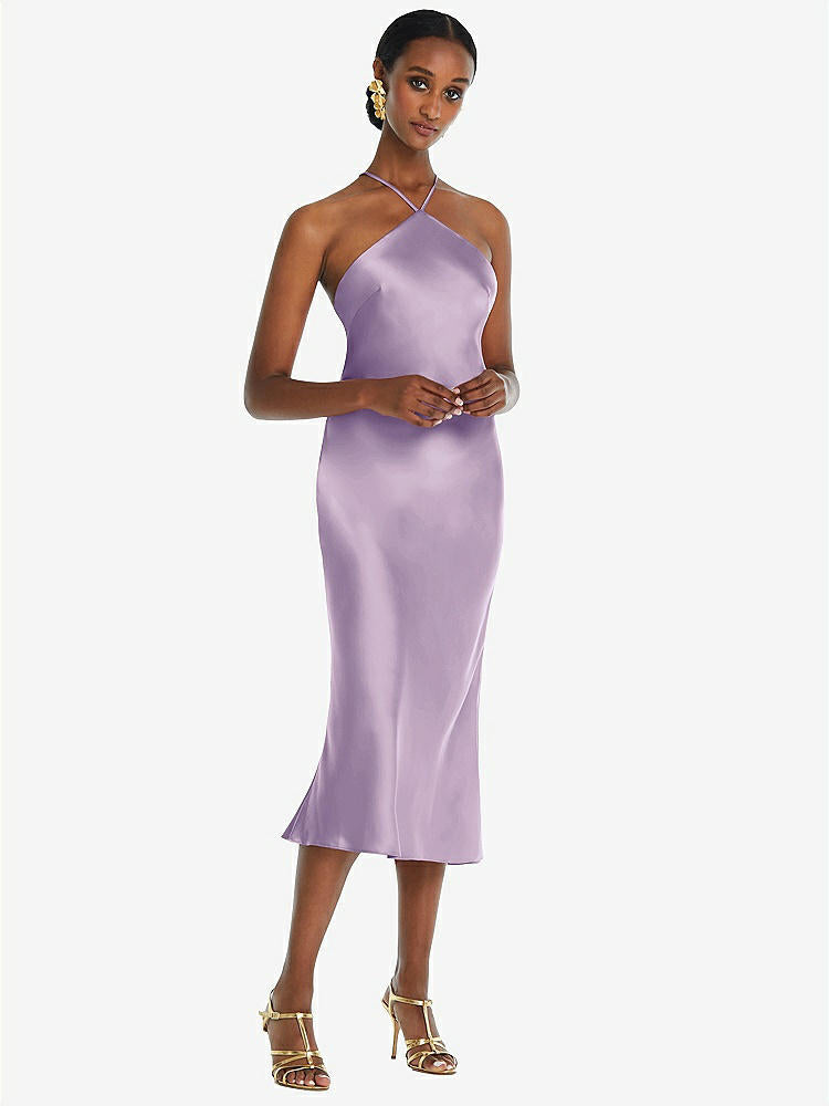 【STYLE: LB040】Diamond Halter Bias Midi Slip Dress with Convertible Straps【COLOR: Pale Purple】