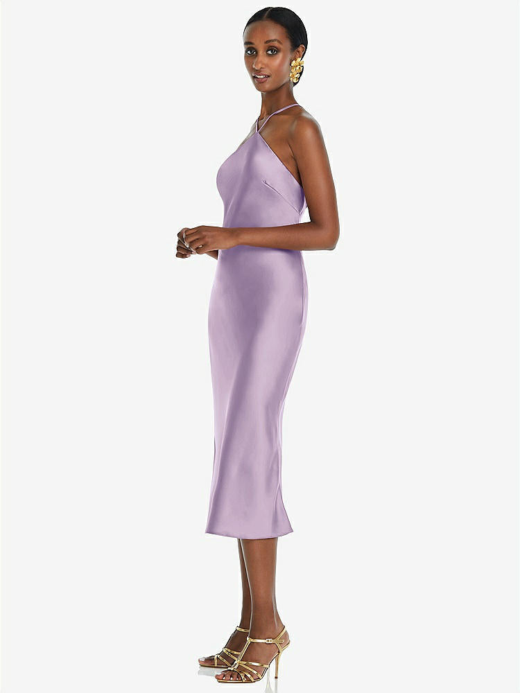 【STYLE: LB040】Diamond Halter Bias Midi Slip Dress with Convertible Straps【COLOR: Pale Purple】