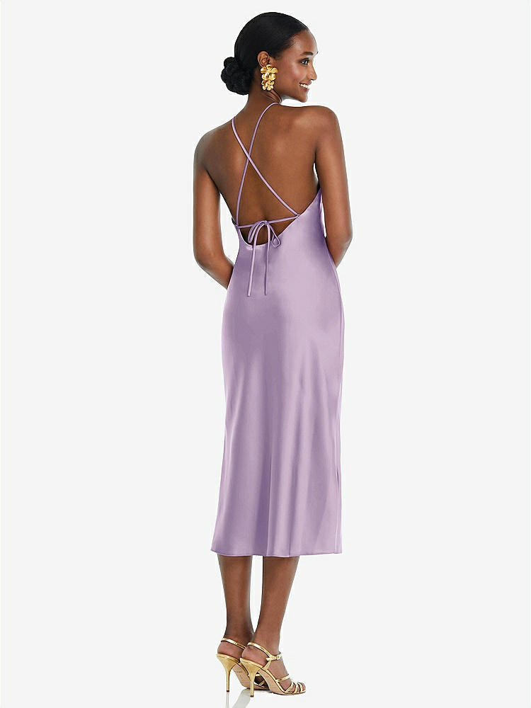 【STYLE: LB040】Diamond Halter Bias Midi Slip Dress with Convertible Straps【COLOR: Pale Purple】