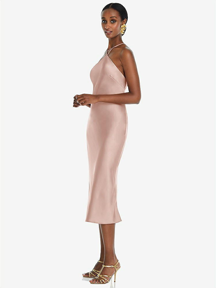 【STYLE: LB040】Diamond Halter Bias Midi Slip Dress with Convertible Straps【COLOR: Toasted Sugar】