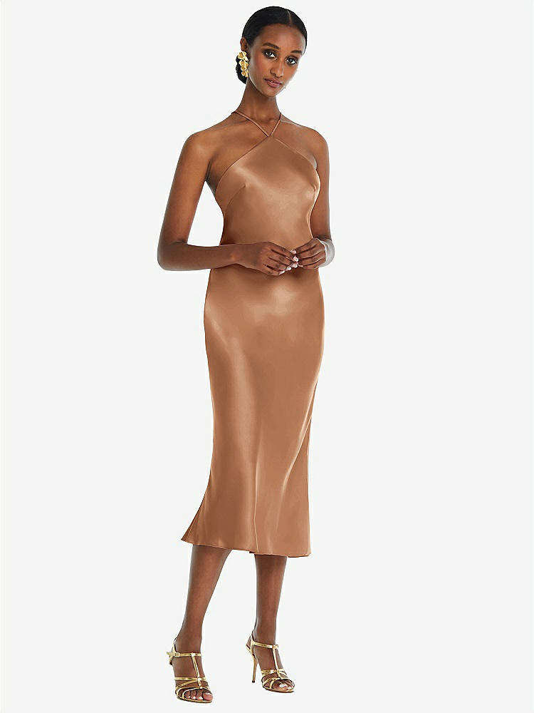 【STYLE: LB040】Diamond Halter Bias Midi Slip Dress with Convertible Straps【COLOR: Toffee】