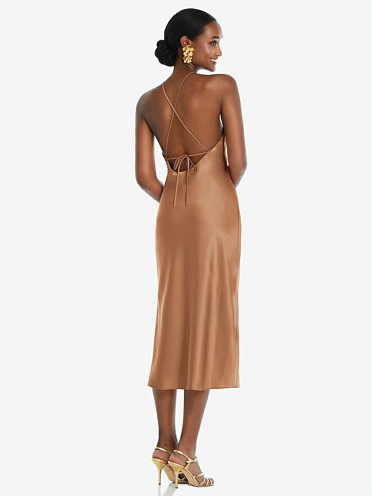 【STYLE: LB040】Diamond Halter Bias Midi Slip Dress with Convertible Straps【COLOR: Toffee】
