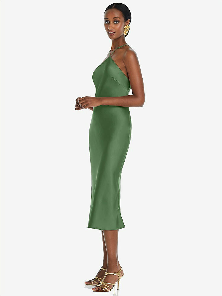 【STYLE: LB040】Diamond Halter Bias Midi Slip Dress with Convertible Straps【COLOR: Vineyard Green】