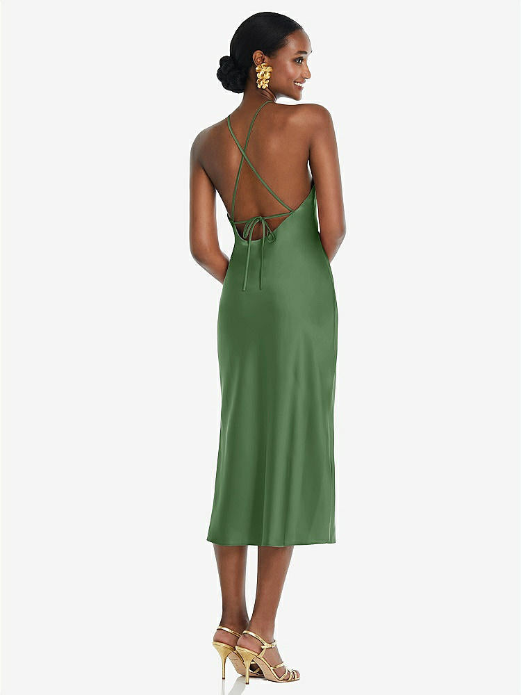 【STYLE: LB040】Diamond Halter Bias Midi Slip Dress with Convertible Straps【COLOR: Vineyard Green】