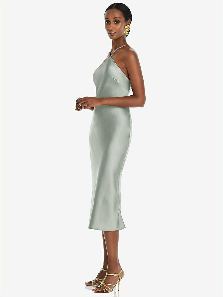 【STYLE: LB040】Diamond Halter Bias Midi Slip Dress with Convertible Straps【COLOR: Willow Green】