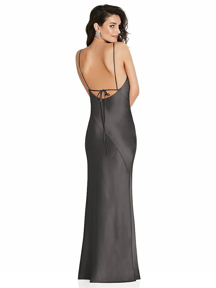 【NEW】【STYLE: 6854】Vネック コンバーチブル ストラップ バイアス スリップ ドレス 前面 スリット【COLOR: Caviar Gray】【SIZE: 00-30W】