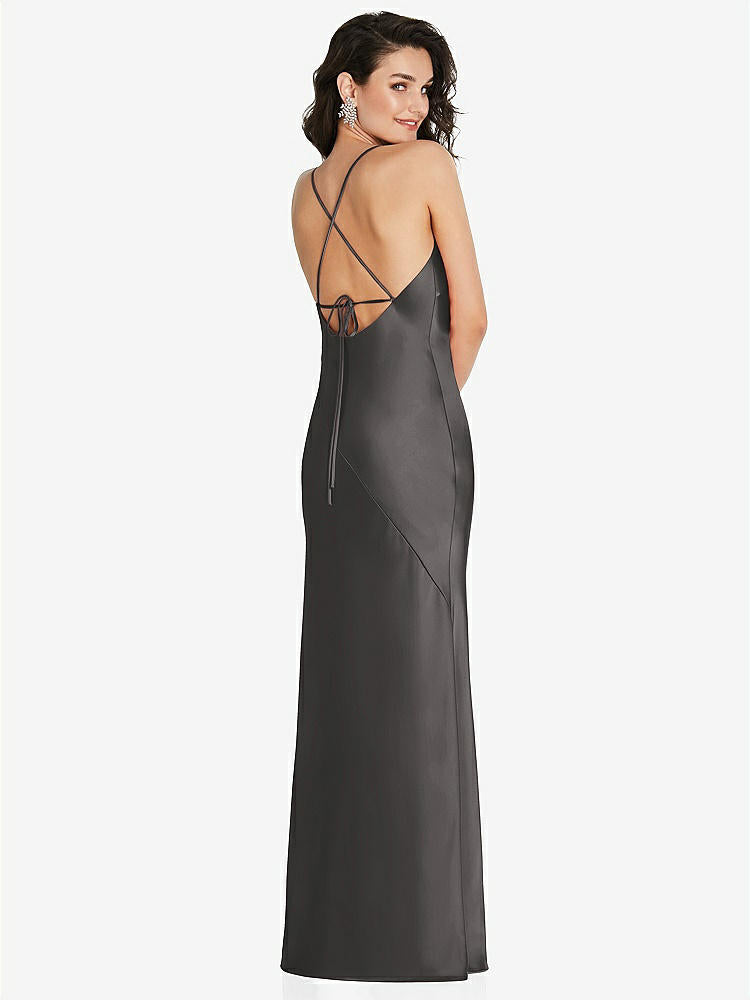 【NEW】【STYLE: 6854】Vネック コンバーチブル ストラップ バイアス スリップ ドレス 前面 スリット【COLOR: Caviar Gray】【SIZE: 00-30W】