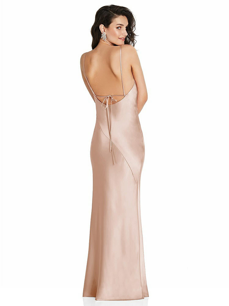 【STYLE: 6854】V-Neck Convertible Strap Bias Slip Dress with Front Slit【COLOR: Cameo】