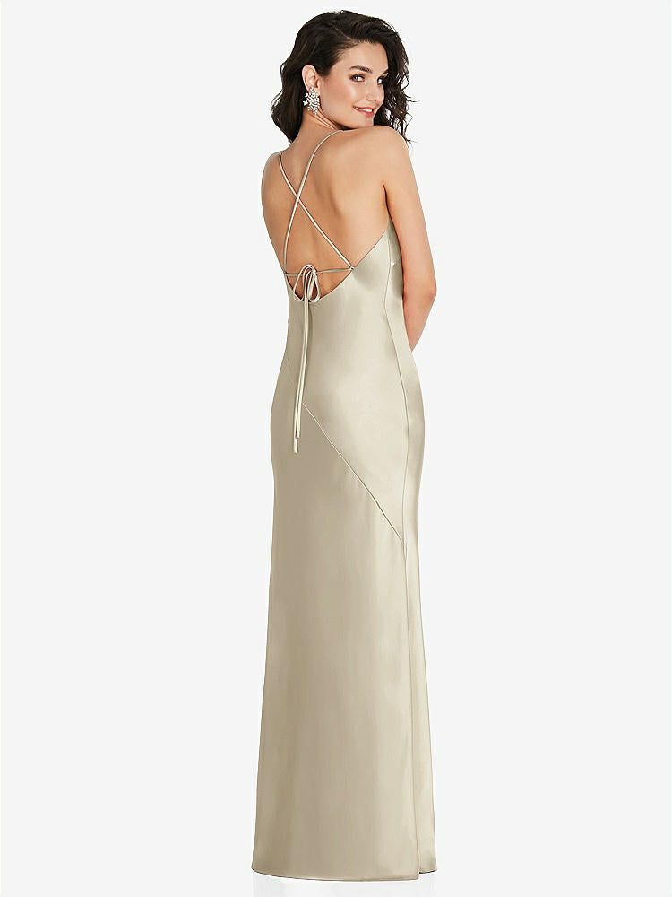 【STYLE: 6854】V-Neck Convertible Strap Bias Slip Dress with Front Slit【COLOR: Champagne】