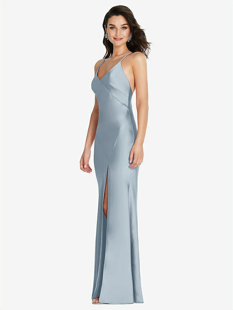 【STYLE: 6854】V-Neck Convertible Strap Bias Slip Dress with Front Slit【COLOR: Mist】