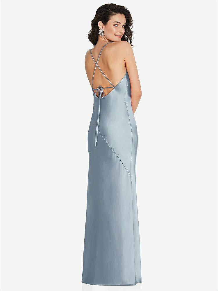 【STYLE: 6854】V-Neck Convertible Strap Bias Slip Dress with Front Slit【COLOR: Mist】