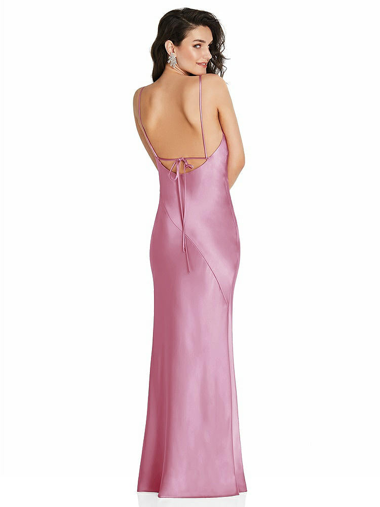 【STYLE: 6854】V-Neck Convertible Strap Bias Slip Dress with Front Slit【COLOR: Powder Pink】