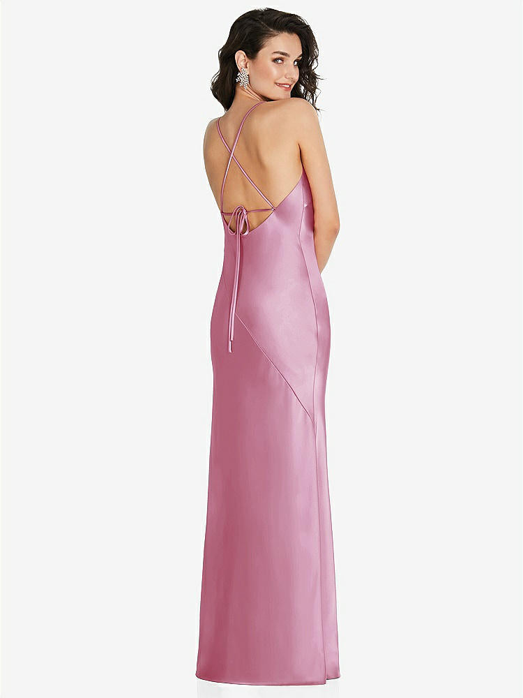 【STYLE: 6854】V-Neck Convertible Strap Bias Slip Dress with Front Slit【COLOR: Powder Pink】