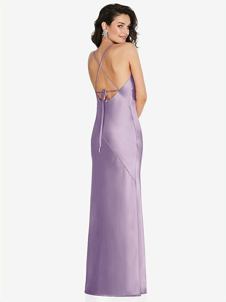 【STYLE: 6854】V-Neck Convertible Strap Bias Slip Dress with Front Slit【COLOR: Pale Purple】