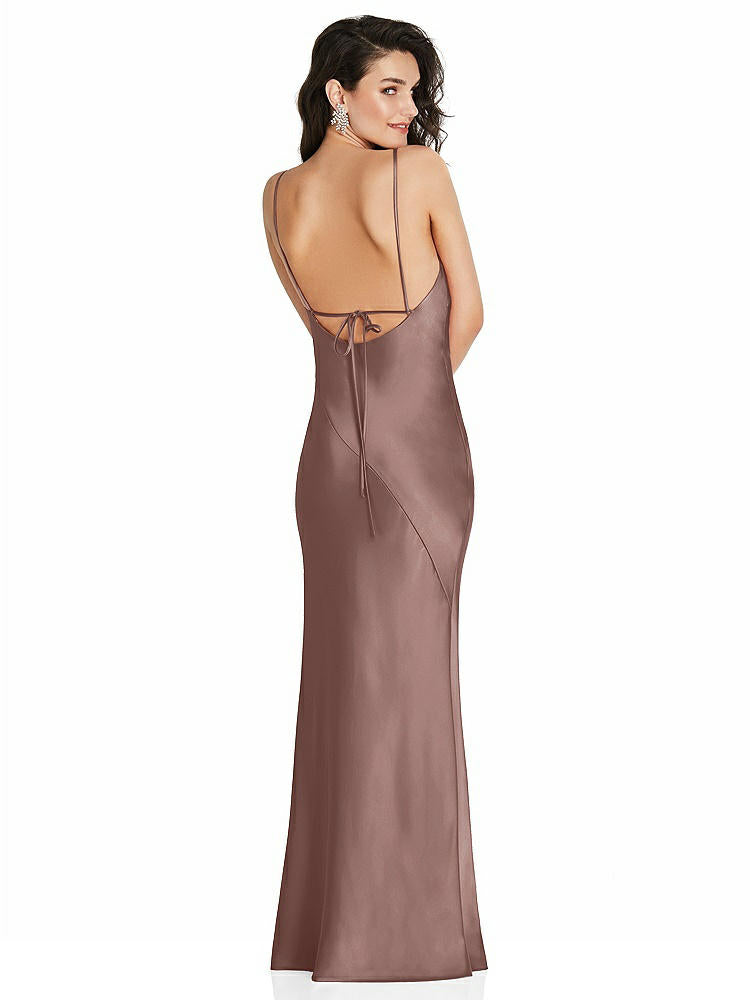 【STYLE: 6854】V-Neck Convertible Strap Bias Slip Dress with Front Slit【COLOR: Sienna】