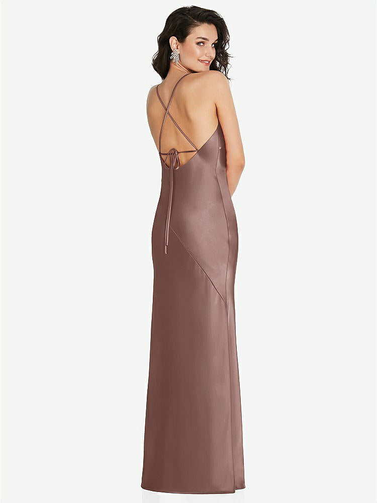 【STYLE: 6854】V-Neck Convertible Strap Bias Slip Dress with Front Slit【COLOR: Sienna】