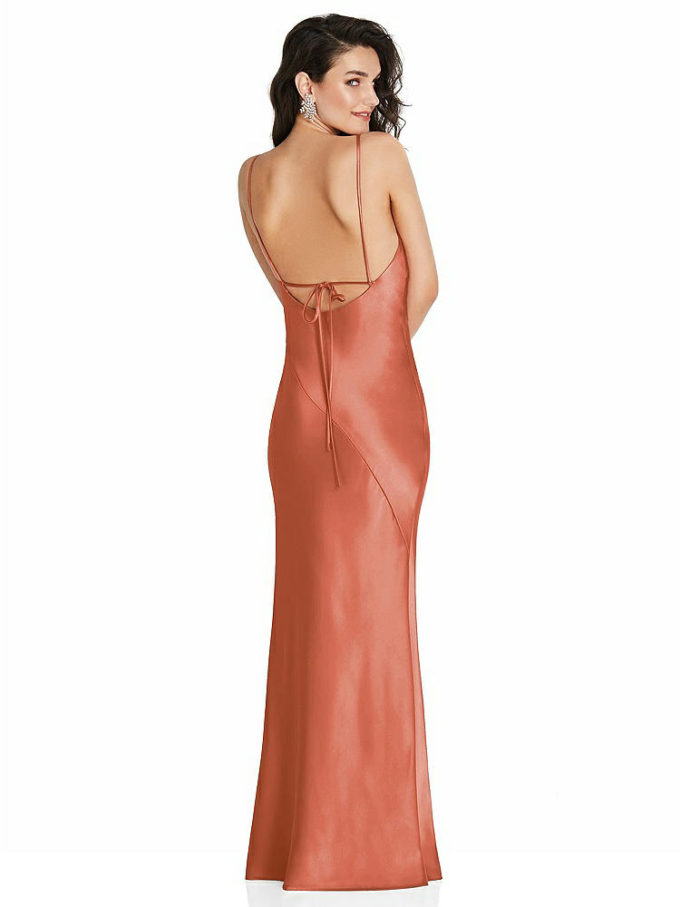 【STYLE: 6854】V-Neck Convertible Strap Bias Slip Dress with Front Slit【COLOR: Terracotta Copper】