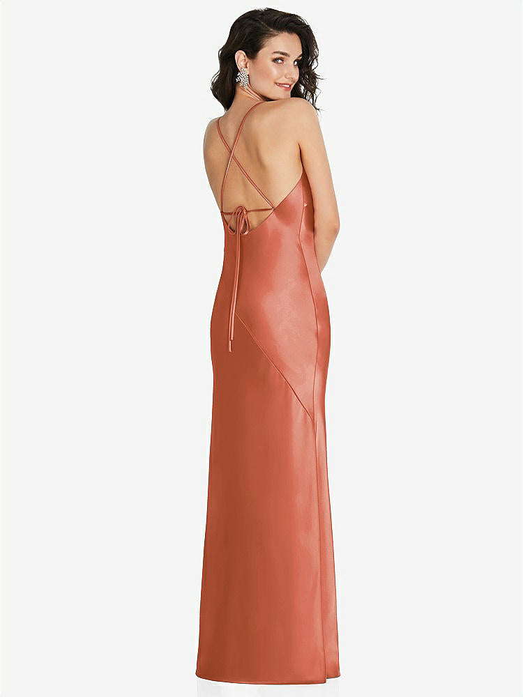 【STYLE: 6854】V-Neck Convertible Strap Bias Slip Dress with Front Slit【COLOR: Terracotta Copper】