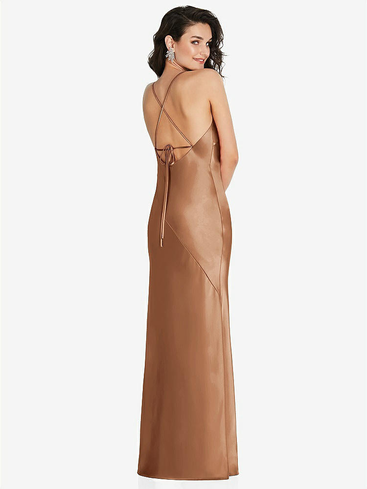 【STYLE: 6854】V-Neck Convertible Strap Bias Slip Dress with Front Slit【COLOR: Toffee】