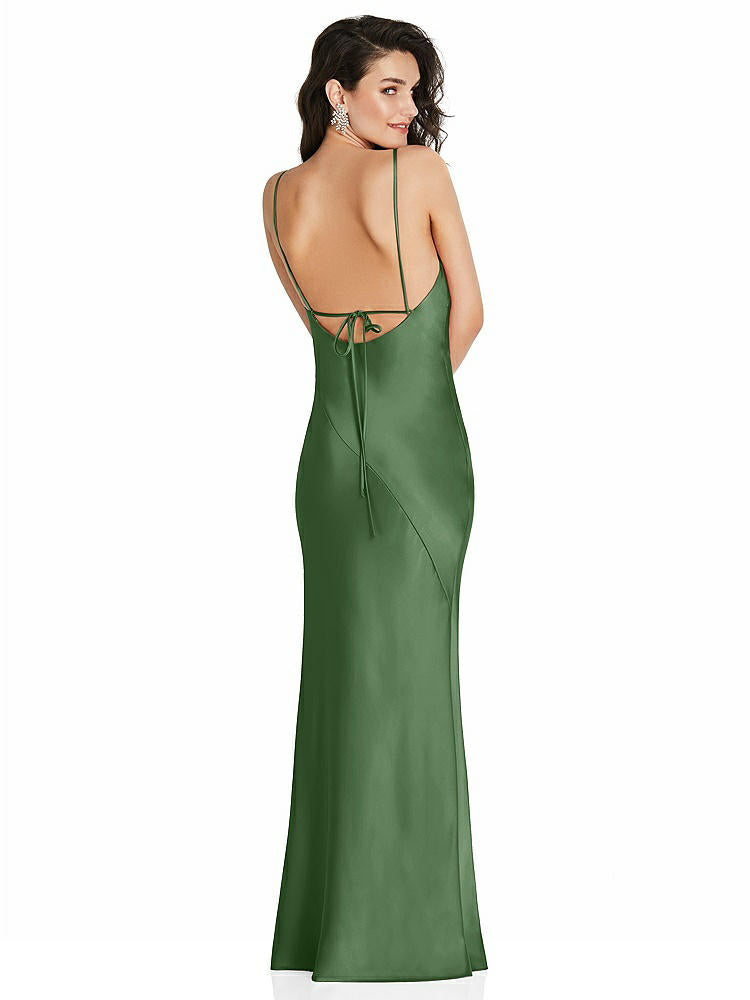【STYLE: 6854】V-Neck Convertible Strap Bias Slip Dress with Front Slit【COLOR: Vineyard Green】
