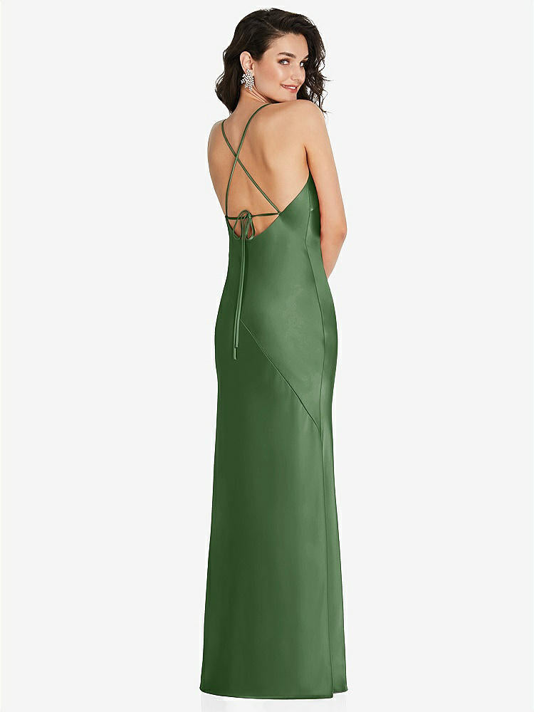 【STYLE: 6854】V-Neck Convertible Strap Bias Slip Dress with Front Slit【COLOR: Vineyard Green】