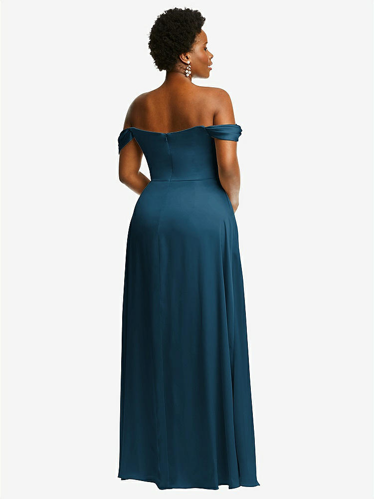 【NEW】【STYLE: 3108】オフショルダー フラウンス 袖 帝国 ウエスト ガウン フロント スリット【COLOR: Atlantic Blue】【SIZE: 00-30W】