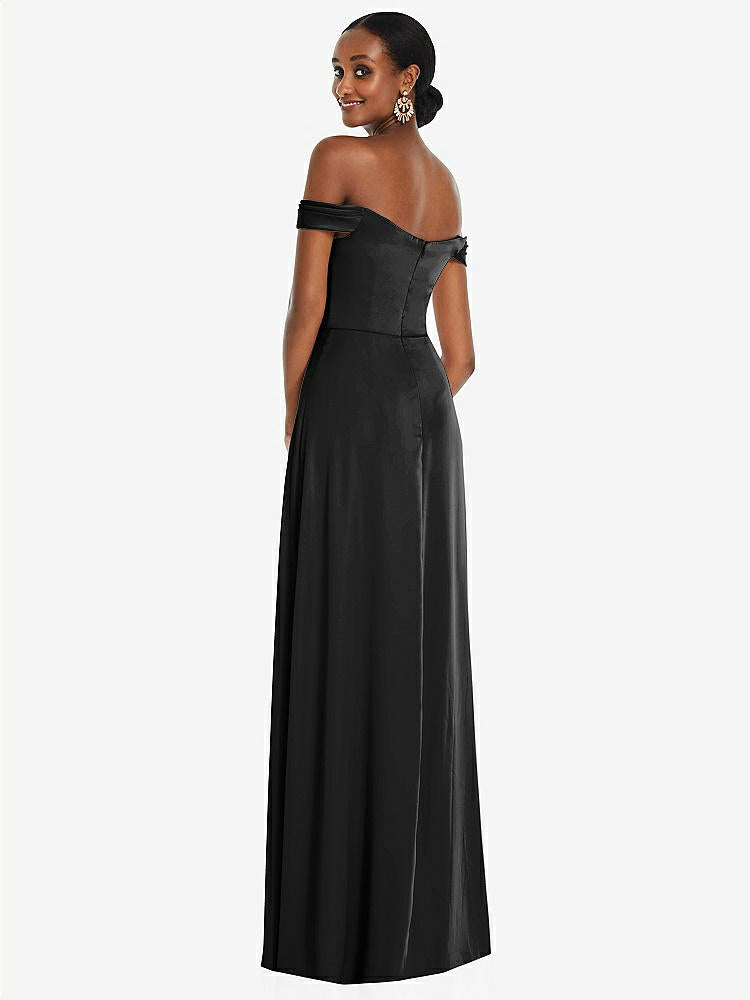【STYLE: 3108】Off-the-Shoulder Flounce Sleeve Empire Waist Gown with Front Slit【COLOR: Black】