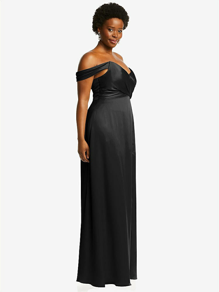 【STYLE: 3108】Off-the-Shoulder Flounce Sleeve Empire Waist Gown with Front Slit【COLOR: Black】