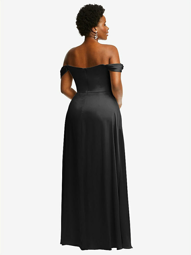 【STYLE: 3108】Off-the-Shoulder Flounce Sleeve Empire Waist Gown with Front Slit【COLOR: Black】