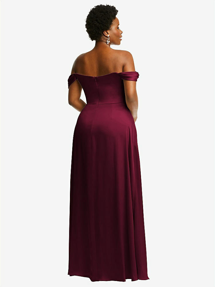 【NEW】【STYLE: 3108】オフショルダー フラウンス 袖 帝国 ウエスト ガウン フロント スリット【COLOR: Cabernet】【SIZE: 00-30W】