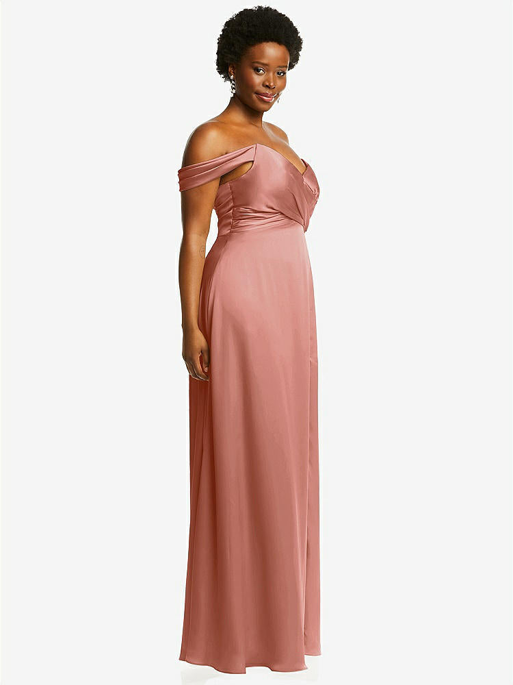 【NEW】【STYLE: 3108】オフショルダー フラウンス 袖 帝国 ウエスト ガウン フロント スリット【COLOR: Desert Rose】【SIZE: 00-30W】