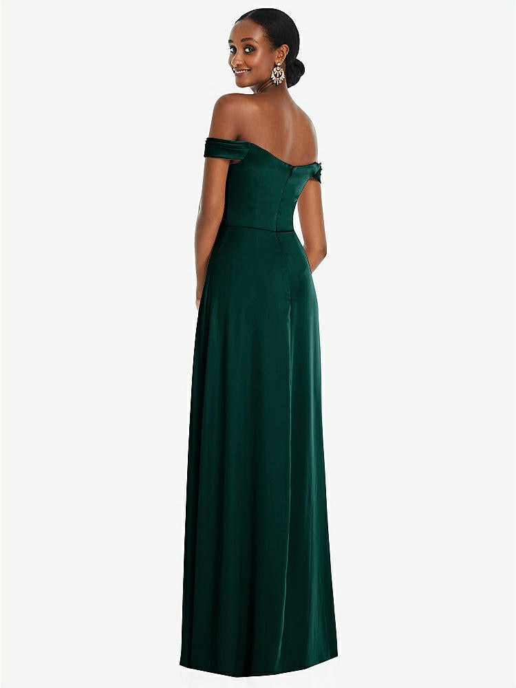 【NEW】【STYLE: 3108】オフショルダー フラウンス 袖 帝国 ウエスト ガウン フロント スリット【COLOR: Evergreen】【SIZE: 00-30W】