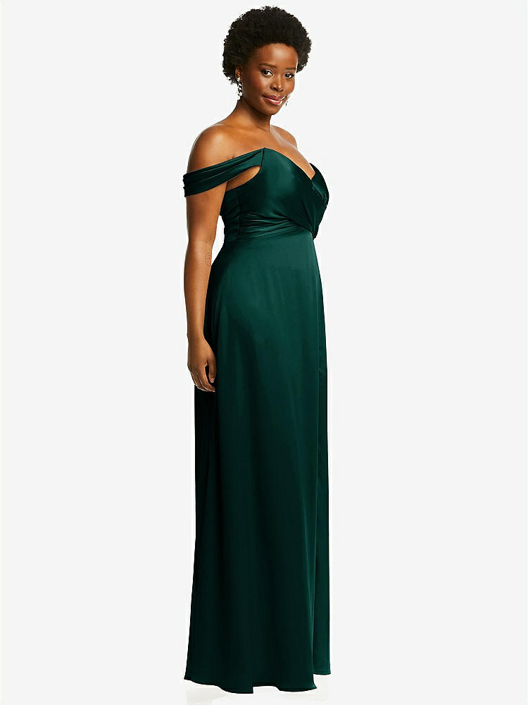 【NEW】【STYLE: 3108】オフショルダー フラウンス 袖 帝国 ウエスト ガウン フロント スリット【COLOR: Evergreen】【SIZE: 00-30W】