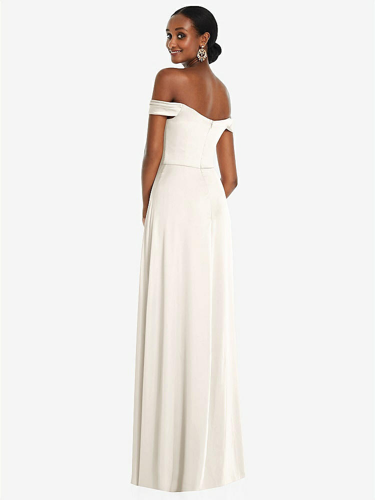 【STYLE: 3108】Off-the-Shoulder Flounce Sleeve Empire Waist Gown with Front Slit【COLOR: Ivory】