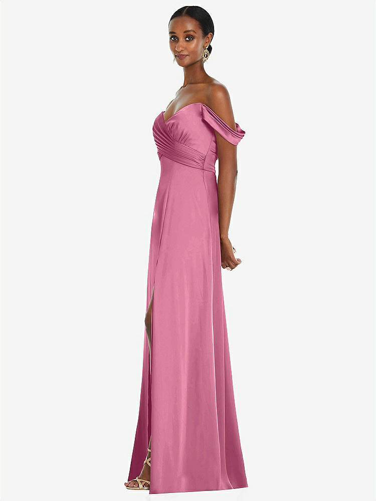 【NEW】【STYLE: 3108】オフショルダー フラウンス 袖 帝国 ウエスト ガウン フロント スリット【COLOR: Orchid Pink】【SIZE: 00-30W】
