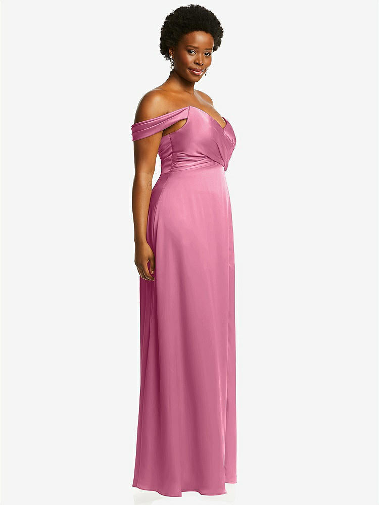 【NEW】【STYLE: 3108】オフショルダー フラウンス 袖 帝国 ウエスト ガウン フロント スリット【COLOR: Orchid Pink】【SIZE: 00-30W】