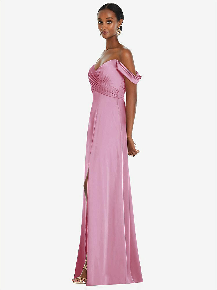 【NEW】【STYLE: 3108】オフショルダー フラウンス 袖 帝国 ウエスト ガウン フロント スリット【COLOR: Powder Pink】【SIZE: 00-30W】
