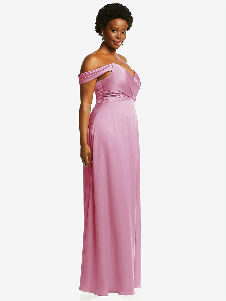 【NEW】【STYLE: 3108】オフショルダー フラウンス 袖 帝国 ウエスト ガウン フロント スリット【COLOR: Powder Pink】【SIZE: 00-30W】