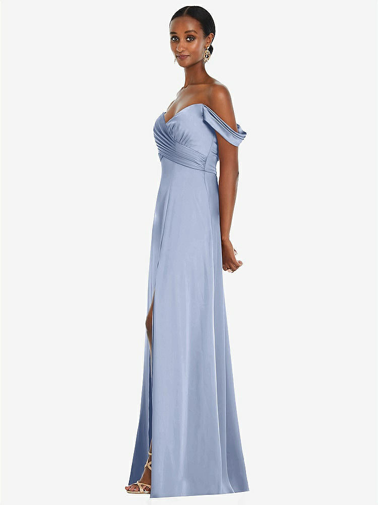 【NEW】【STYLE: 3108】オフショルダー フラウンス 袖 帝国 ウエスト ガウン フロント スリット【COLOR: Sky Blue】【SIZE: 00-30W】