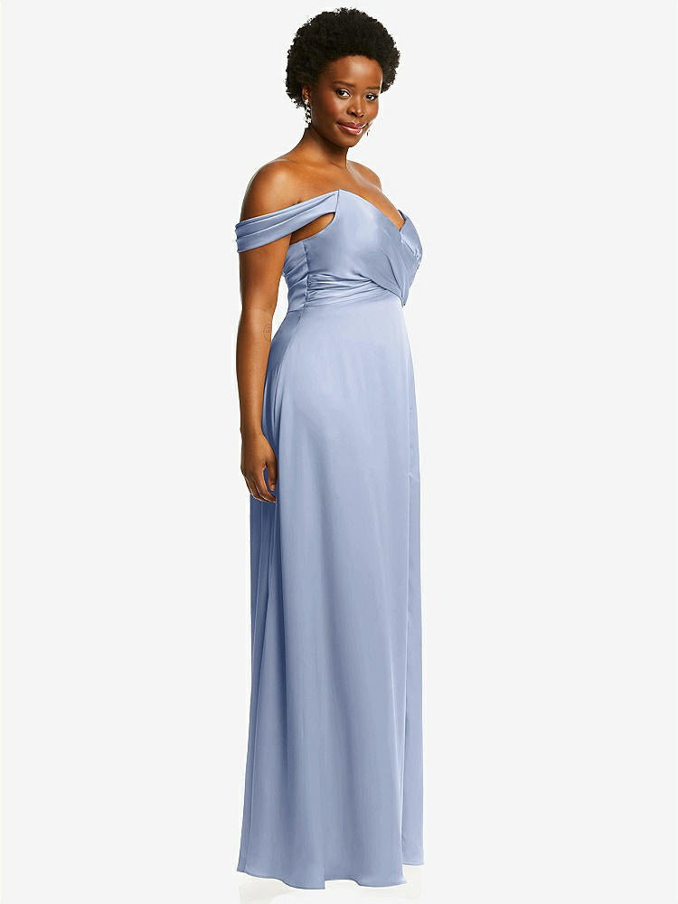 【NEW】【STYLE: 3108】オフショルダー フラウンス 袖 帝国 ウエスト ガウン フロント スリット【COLOR: Sky Blue】【SIZE: 00-30W】