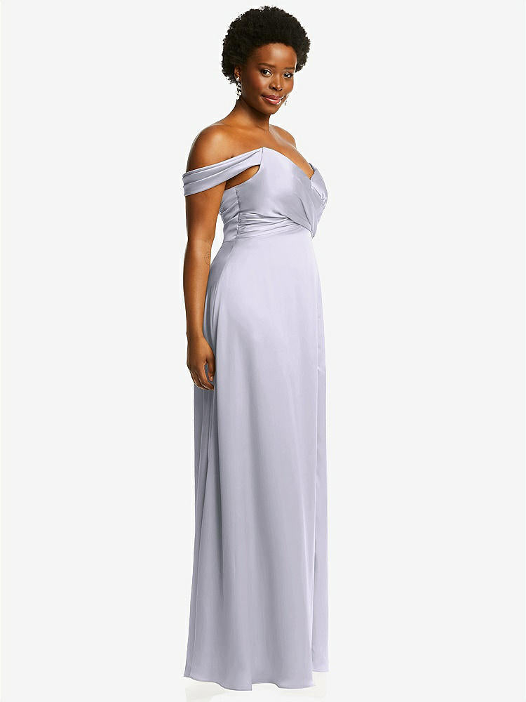 【NEW】【STYLE: 3108】オフショルダー フラウンス 袖 帝国 ウエスト ガウン フロント スリット【COLOR: Silver Dove】【SIZE: 00-30W】
