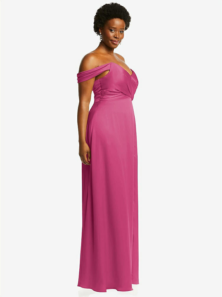 【NEW】【STYLE: 3108】オフショルダー フラウンス 袖 帝国 ウエスト ガウン フロント スリット【COLOR: Tea Rose】【SIZE: 00-30W】