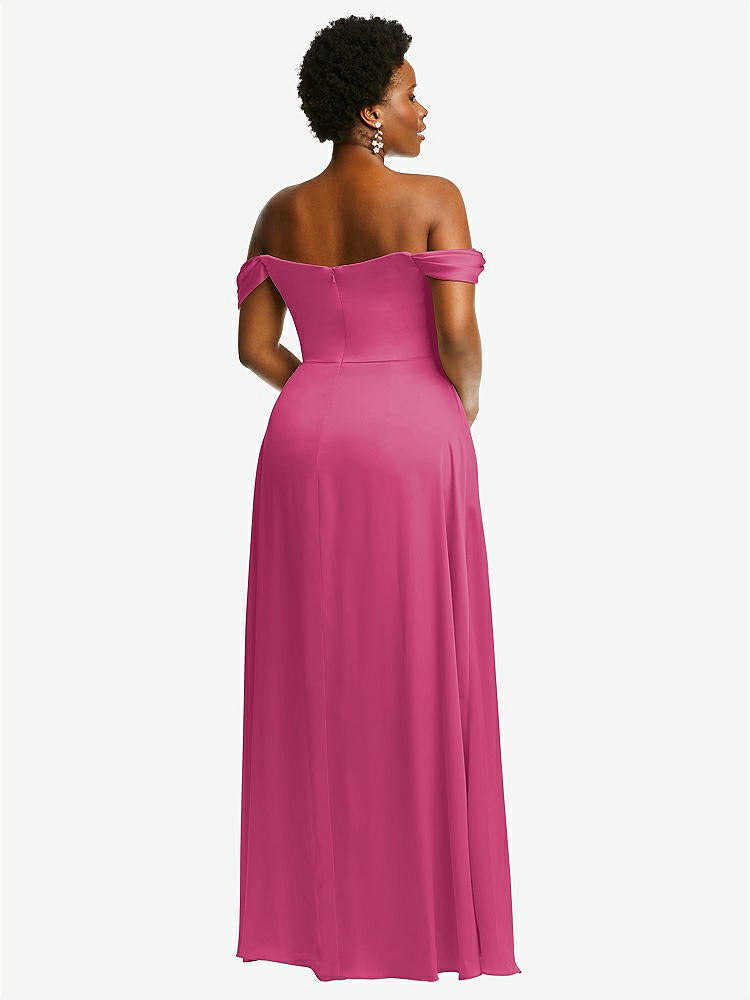 【NEW】【STYLE: 3108】オフショルダー フラウンス 袖 帝国 ウエスト ガウン フロント スリット【COLOR: Tea Rose】【SIZE: 00-30W】