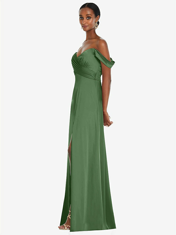 【NEW】【STYLE: 3108】オフショルダー フラウンス 袖 帝国 ウエスト ガウン フロント スリット【COLOR: Vineyard Green】【SIZE: 00-30W】