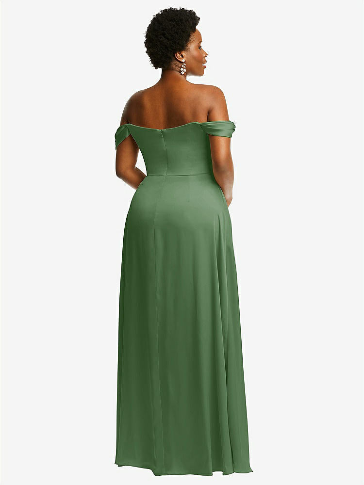 【NEW】【STYLE: 3108】オフショルダー フラウンス 袖 帝国 ウエスト ガウン フロント スリット【COLOR: Vineyard Green】【SIZE: 00-30W】