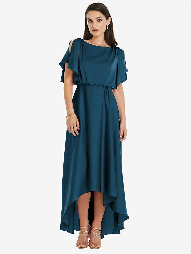 【NEW】【STYLE: 3112】Blouson Bodice Deep V-Back High Low ドレス 羽ばたき 袖【COLOR: Atlantic Blue】【SIZE: 00-30W】