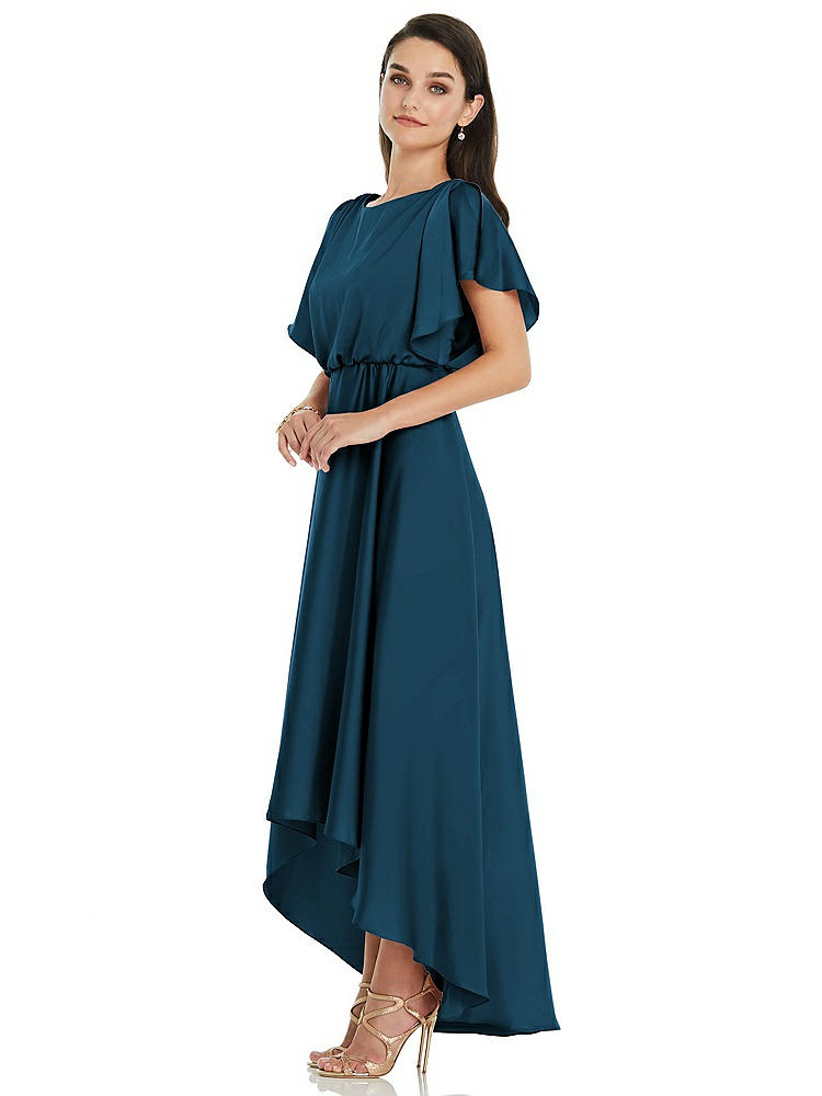 【NEW】【STYLE: 3112】Blouson Bodice Deep V-Back High Low ドレス 羽ばたき 袖【COLOR: Atlantic Blue】【SIZE: 00-30W】
