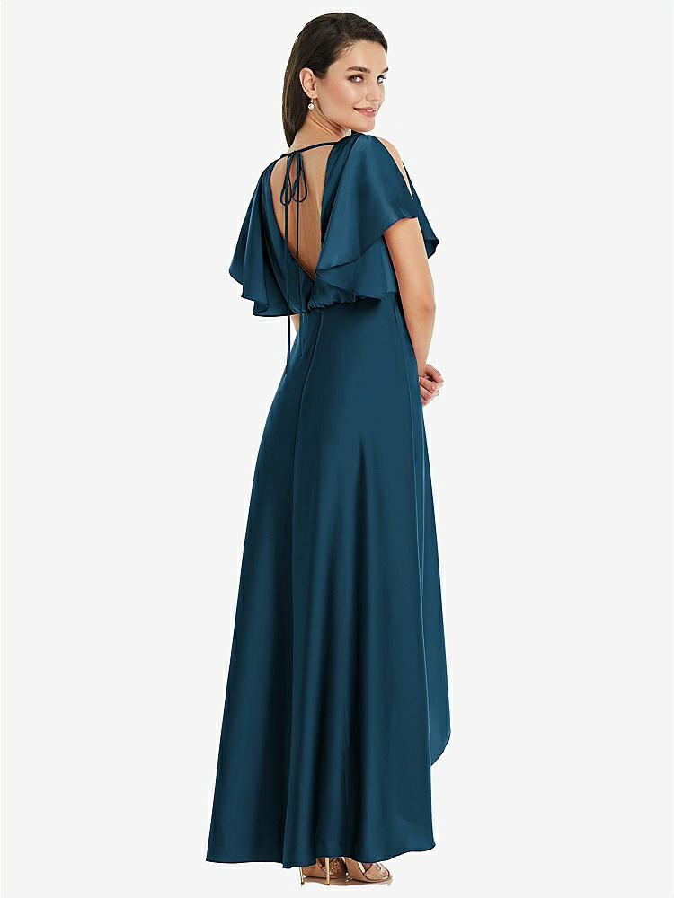 【NEW】【STYLE: 3112】Blouson Bodice Deep V-Back High Low ドレス 羽ばたき 袖【COLOR: Atlantic Blue】【SIZE: 00-30W】