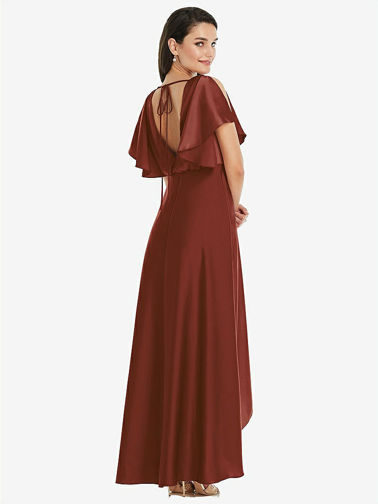 【NEW】【STYLE: 3112】Blouson Bodice Deep V-Back High Low ドレス 羽ばたき 袖【COLOR: Auburn Moon】【SIZE: 00-30W】